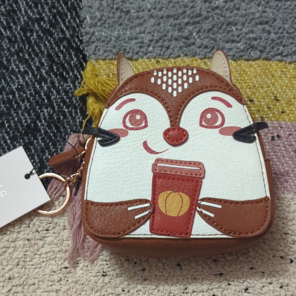 Squirrel Pumpkin Spice LC Lauren Conrad Brown and White Animal Coin Purse